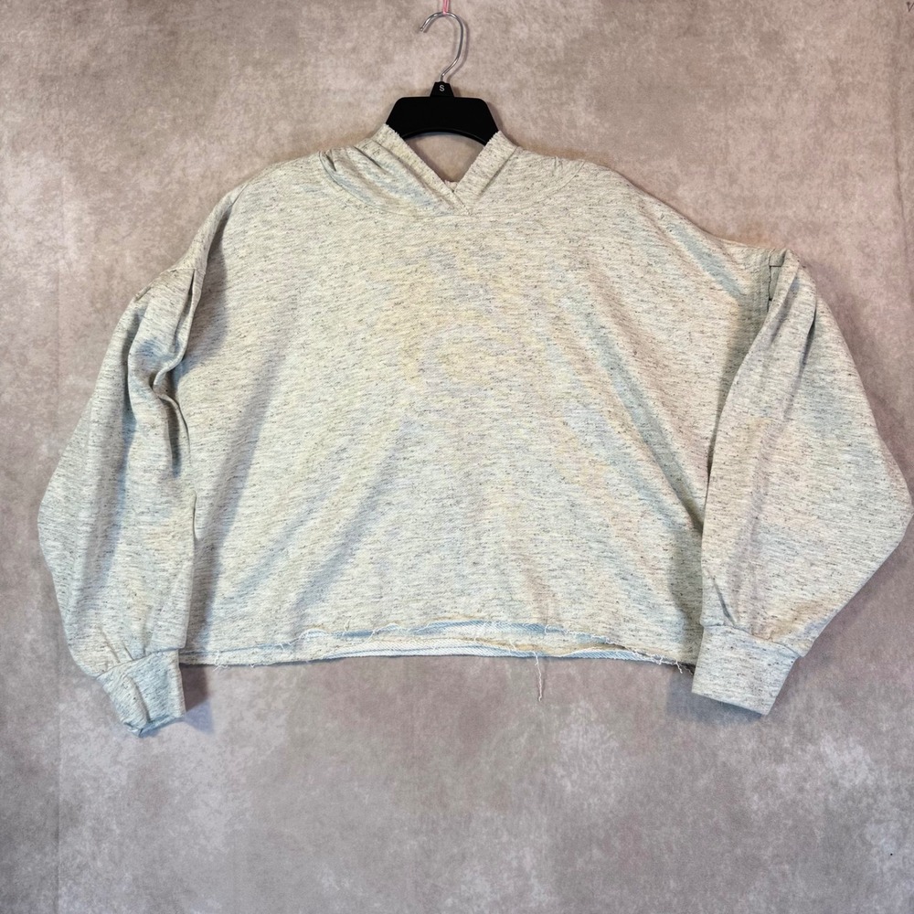 FP Movement Free People Cropped Hoodie Women Medium Gray Heather Raw Hem Relaxed